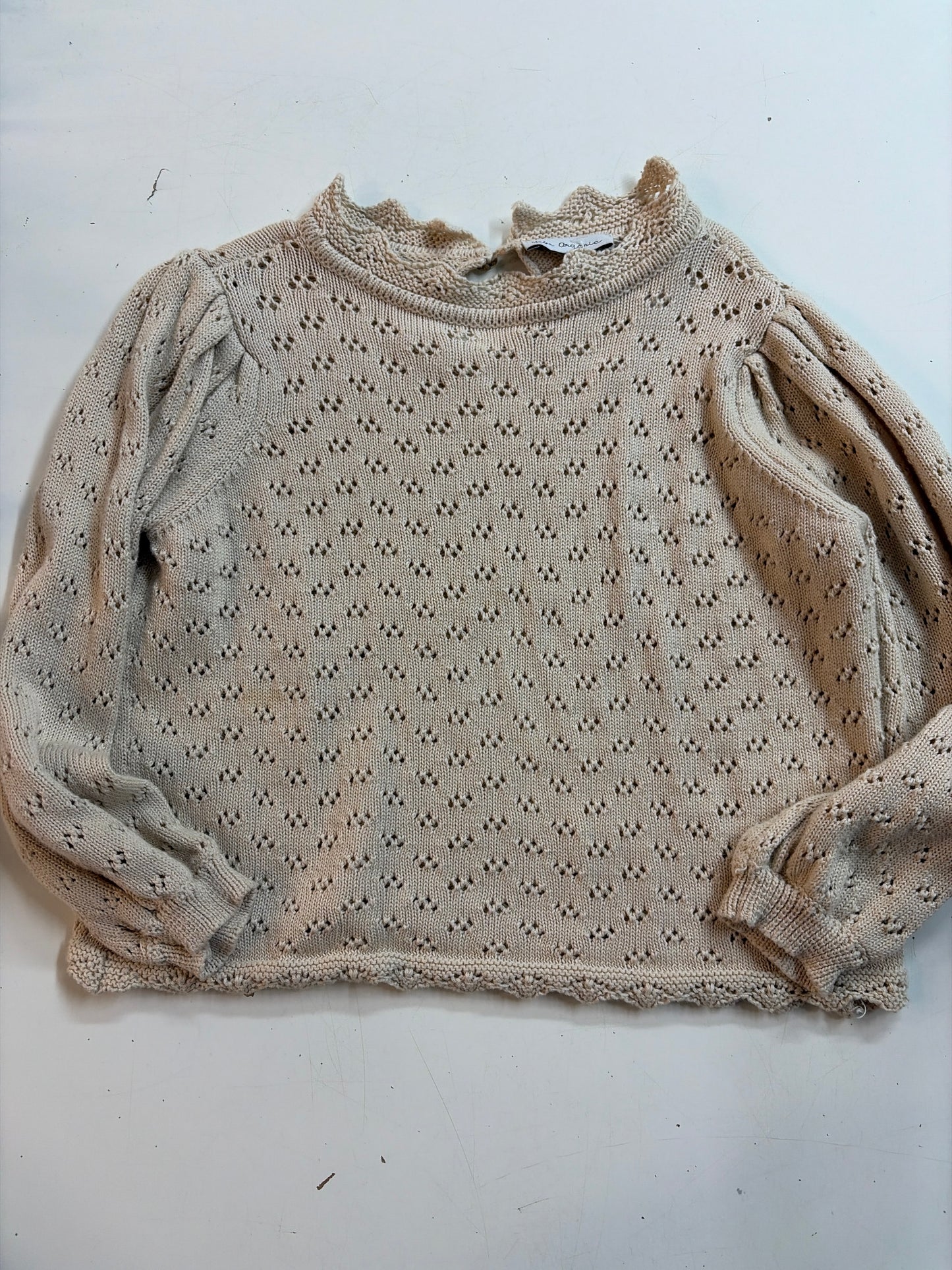 4t Bebe Organic beige knit lace detail sweater with sweet black closure