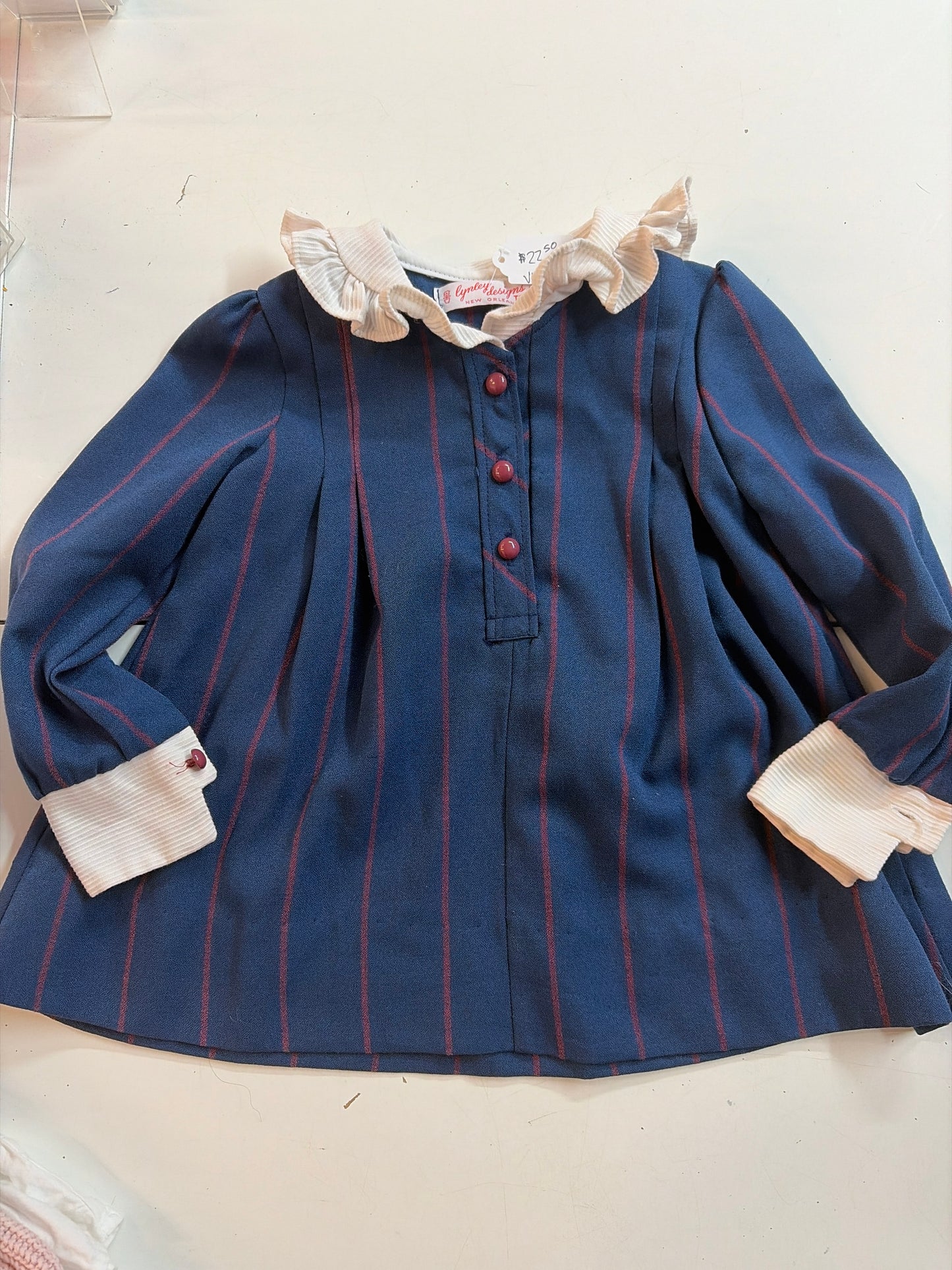 3t Vintage Lynley Designs navy and red pinstripe dress wool blend