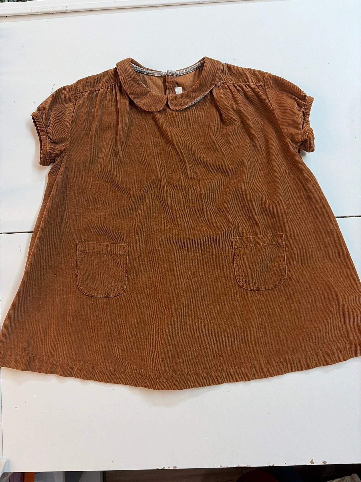 4t Caramelbabyamdchild London camel corduroy dress with puff sleeves and Peter Pan collar