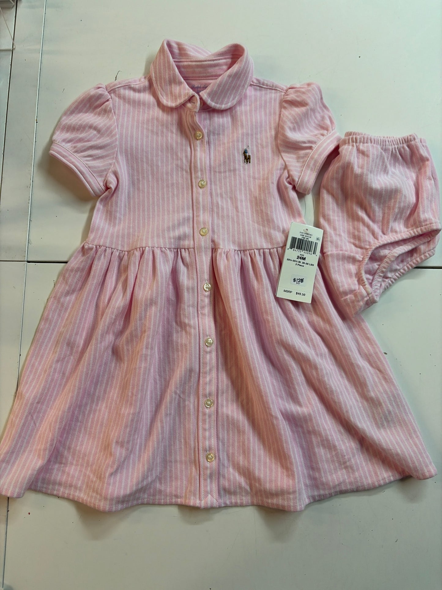 4t Ralph Lauren pink with white stripe dress includes bloomers BNWT