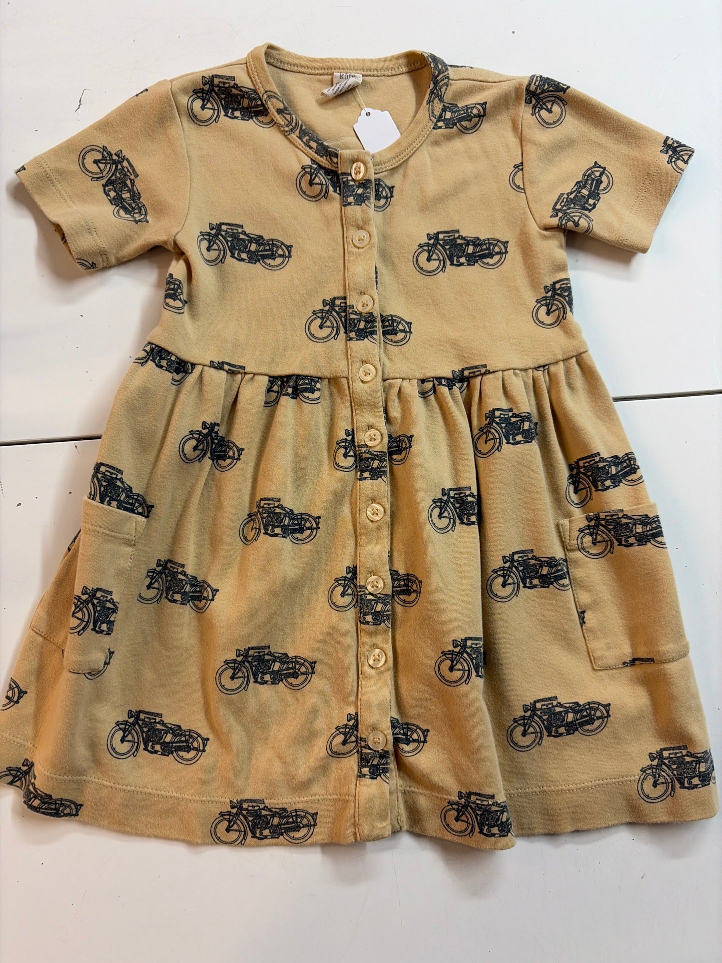4t Kate Quinn Mustard dress with Motorcycle print HTF