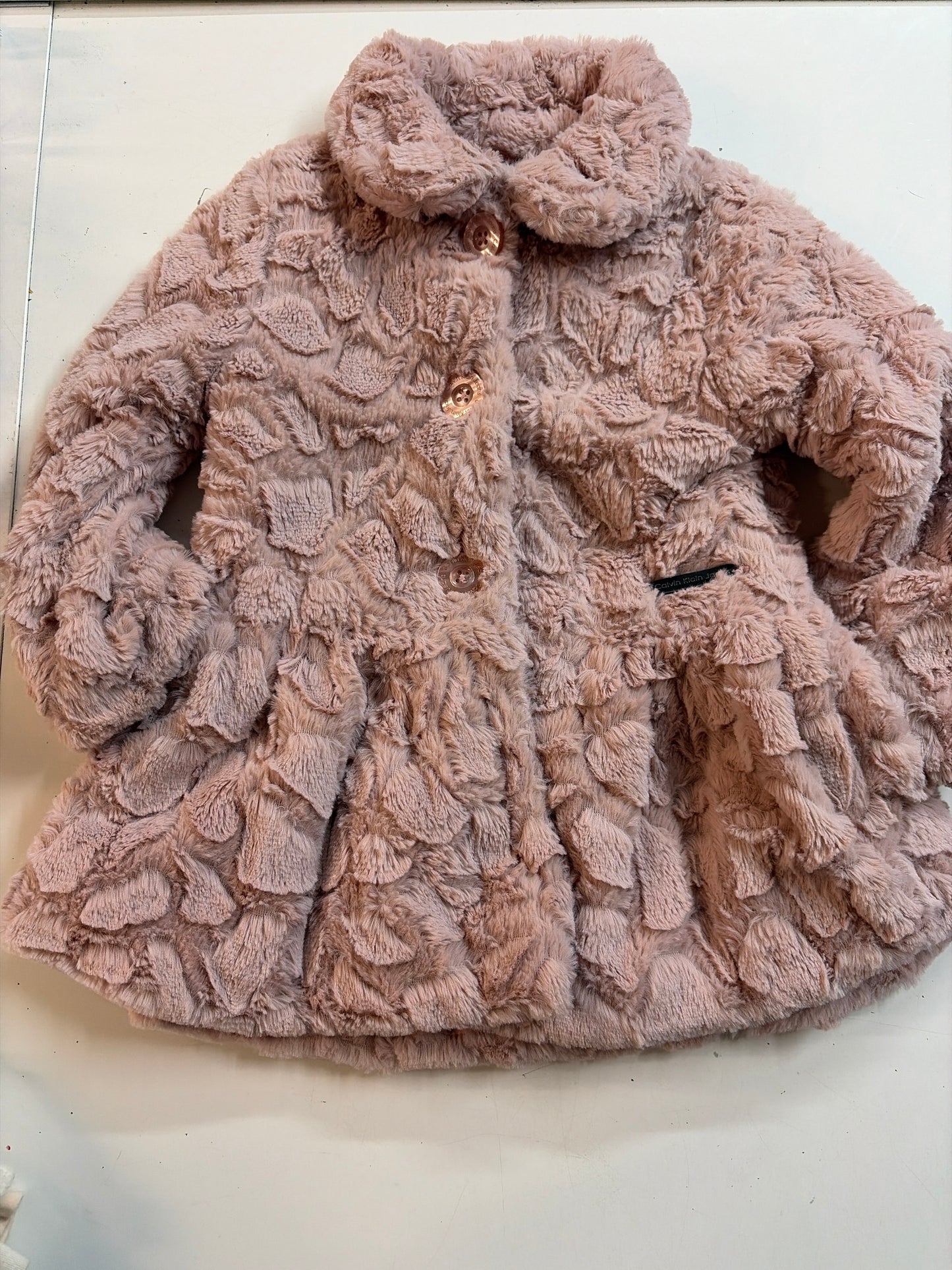 4t Calvin Klein blush faux fur coat