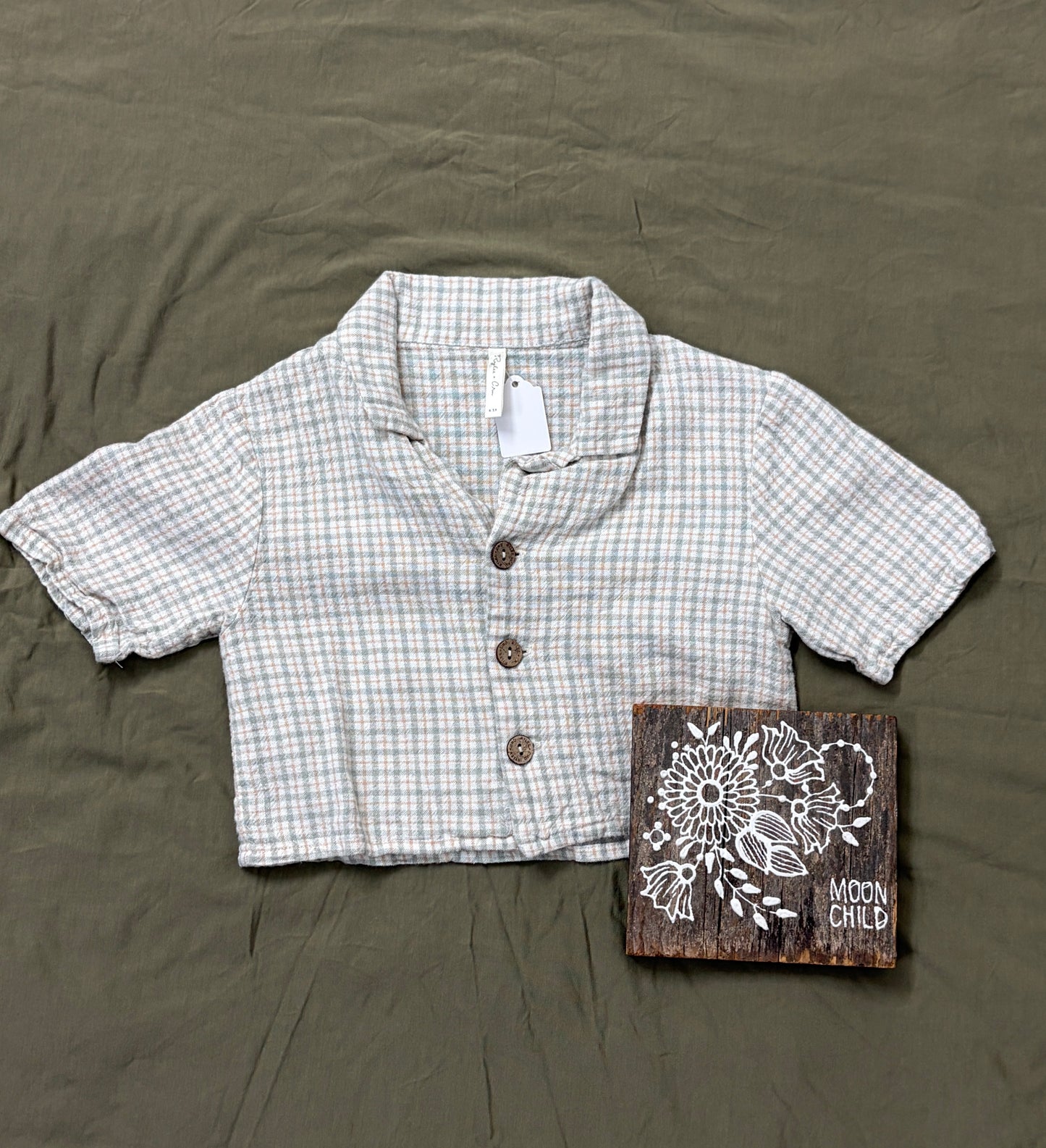 Rylee and Cru cropped button up short sleeve linen 5Y