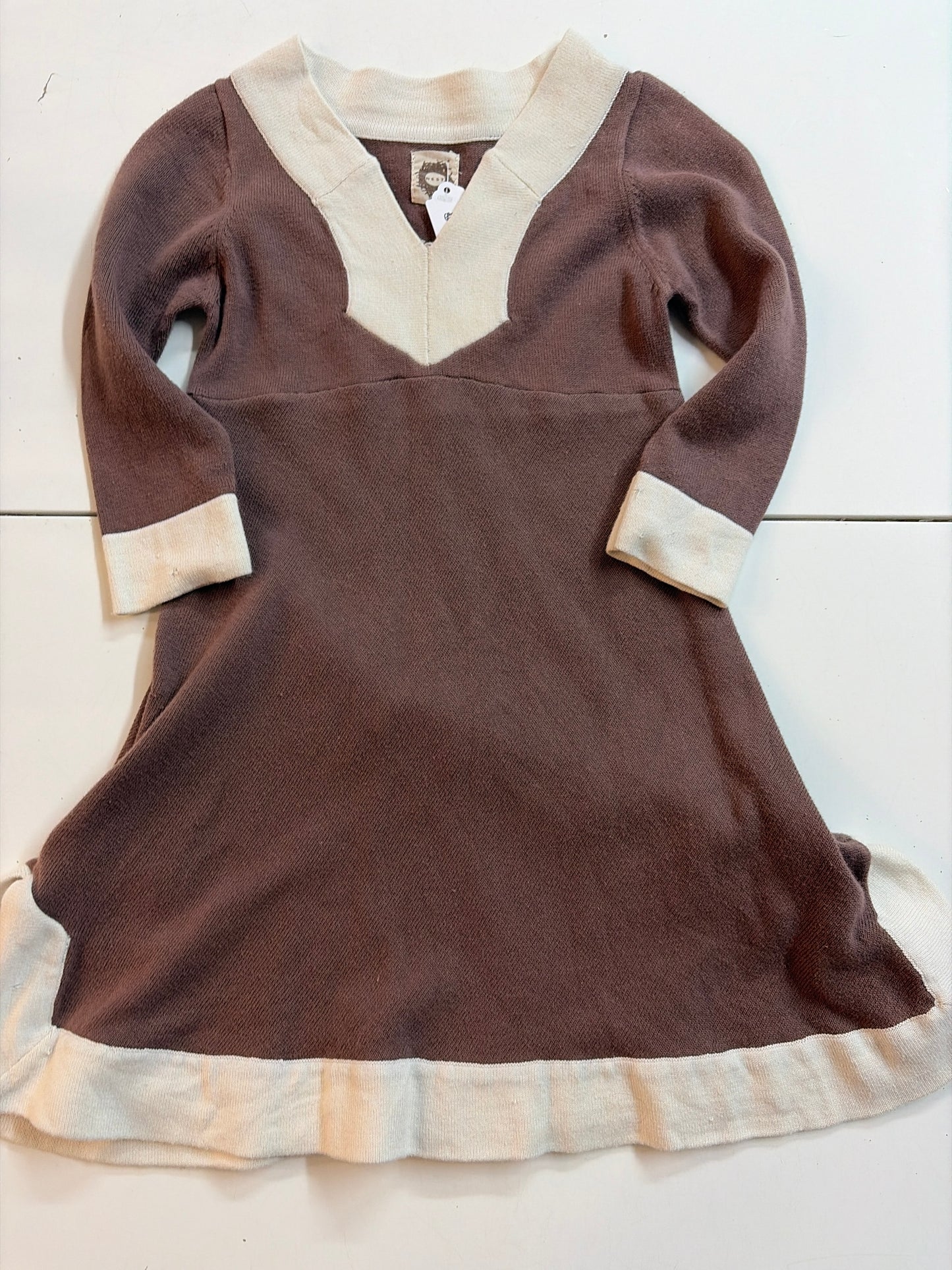 4t Nest Pima Cotton brown and cream sweater dress