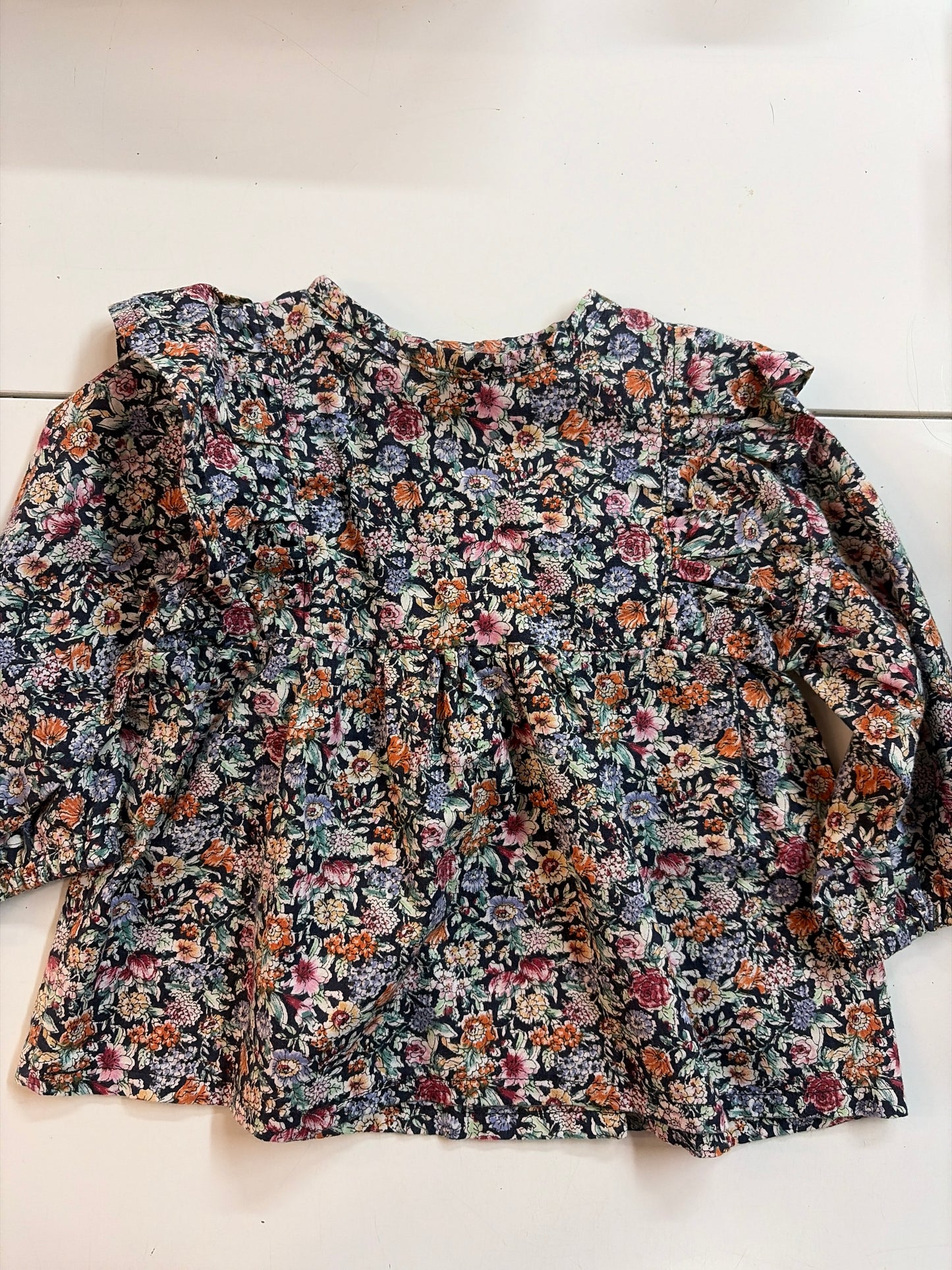 2T handmade floral ruffle tunic ls top