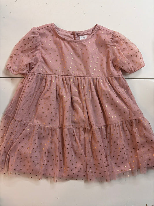 2t Baby Gap pink mesh puff sleeve dress with rose gold foil star detail