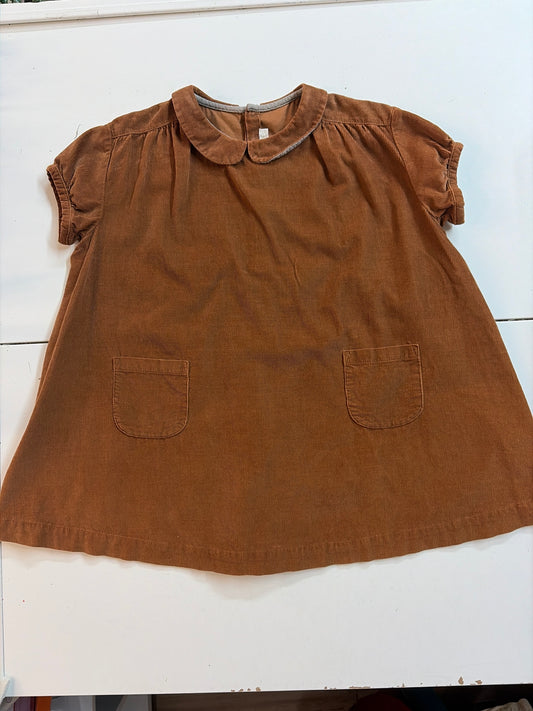 4t Caramelbabyamdchild London camel corduroy dress with puff sleeves and Peter Pan collar