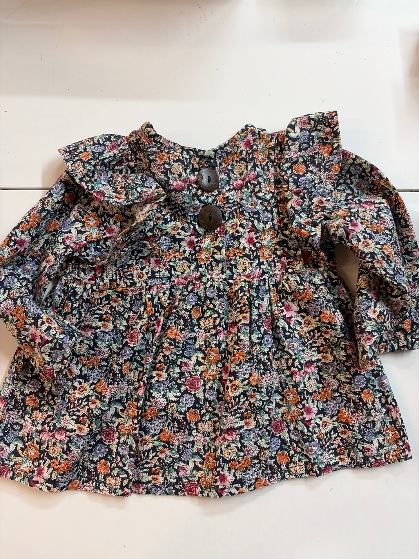 2T handmade floral ruffle tunic ls top