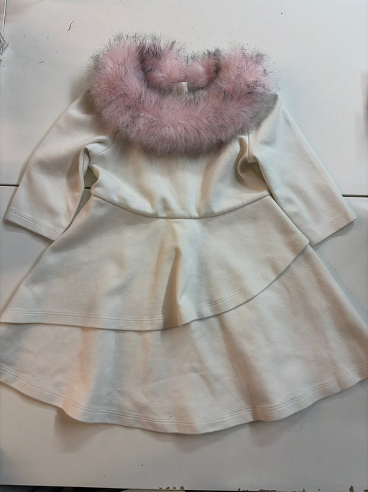 2T Janie and Jack Cream knit dress with pink fur collar