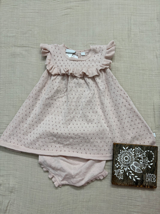 Elegant Baby blush knit dress with bloomers 6/12