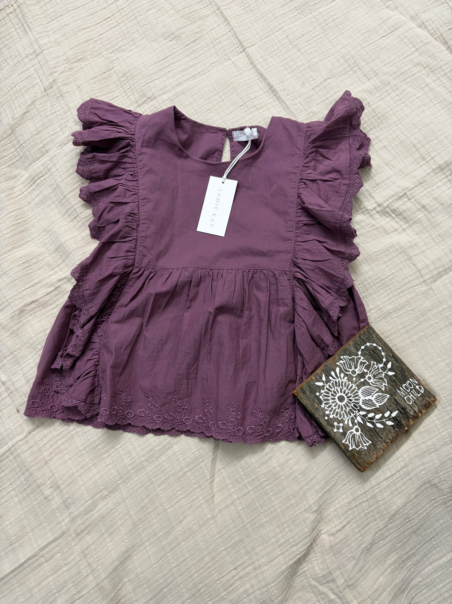 Jamie Kay 5/6Y purple blouse with ruffle and eyelet detail BNWT