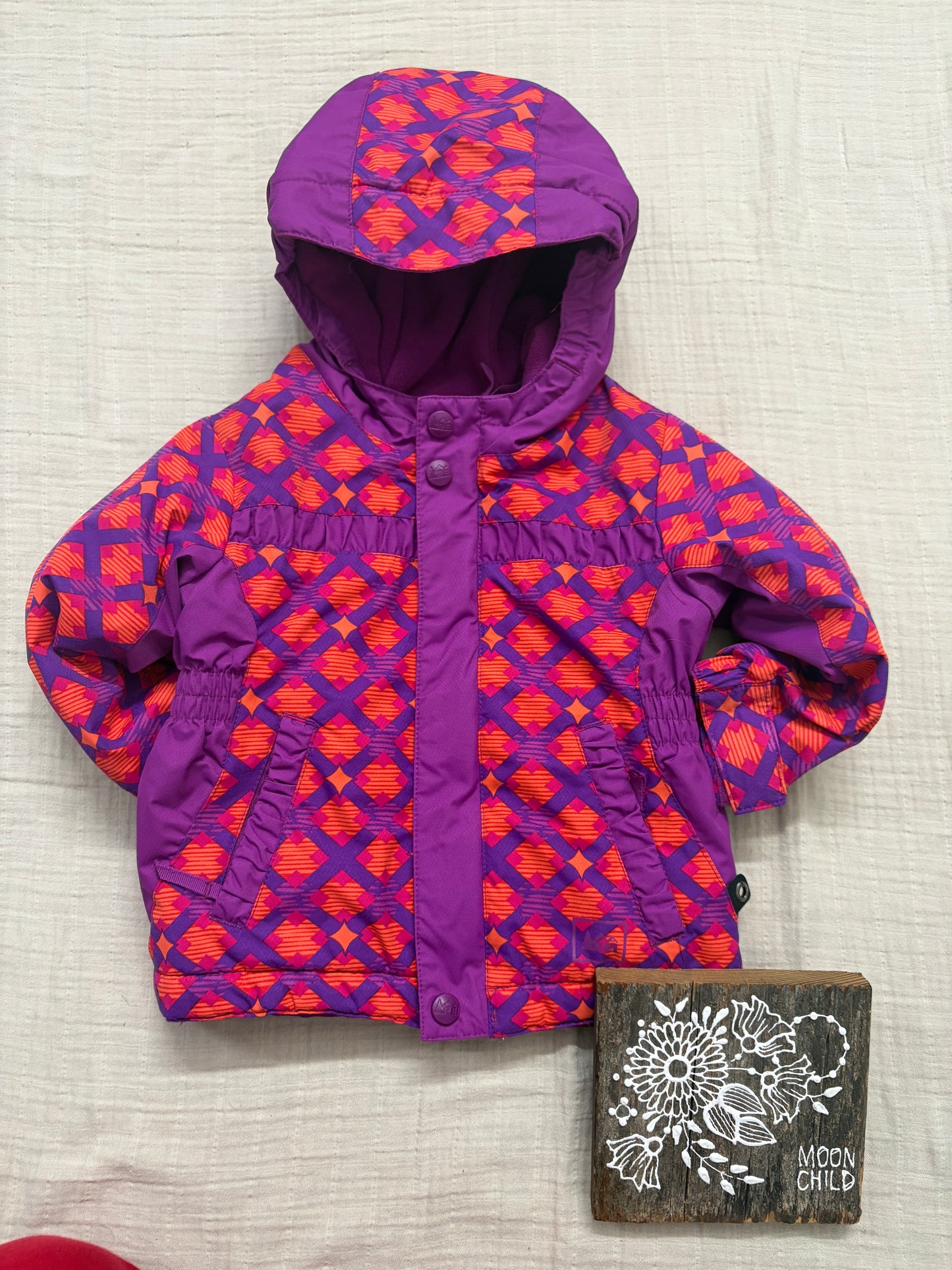REI winter coat purple,red, and orange 12 month
