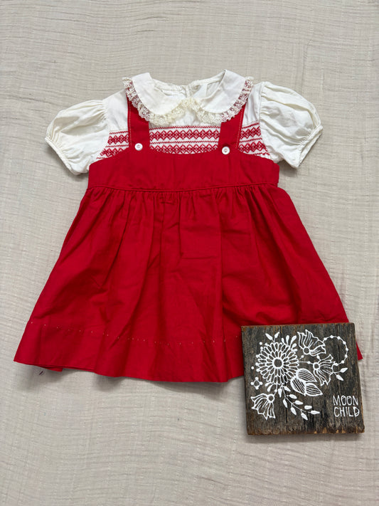 Vintage red dress with sweet lace collar 6/12