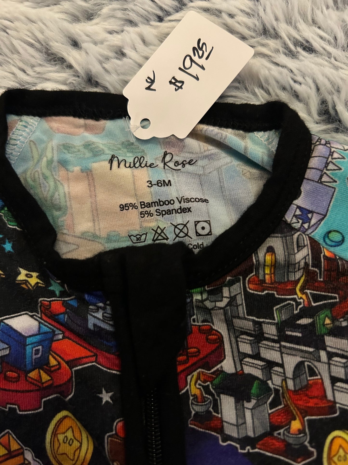 3-6m Millie Rose Bamboo Mario Onesie