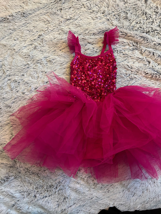 6-12m Bums & Roses Fuchsia Sequin Tutu Dress ￼