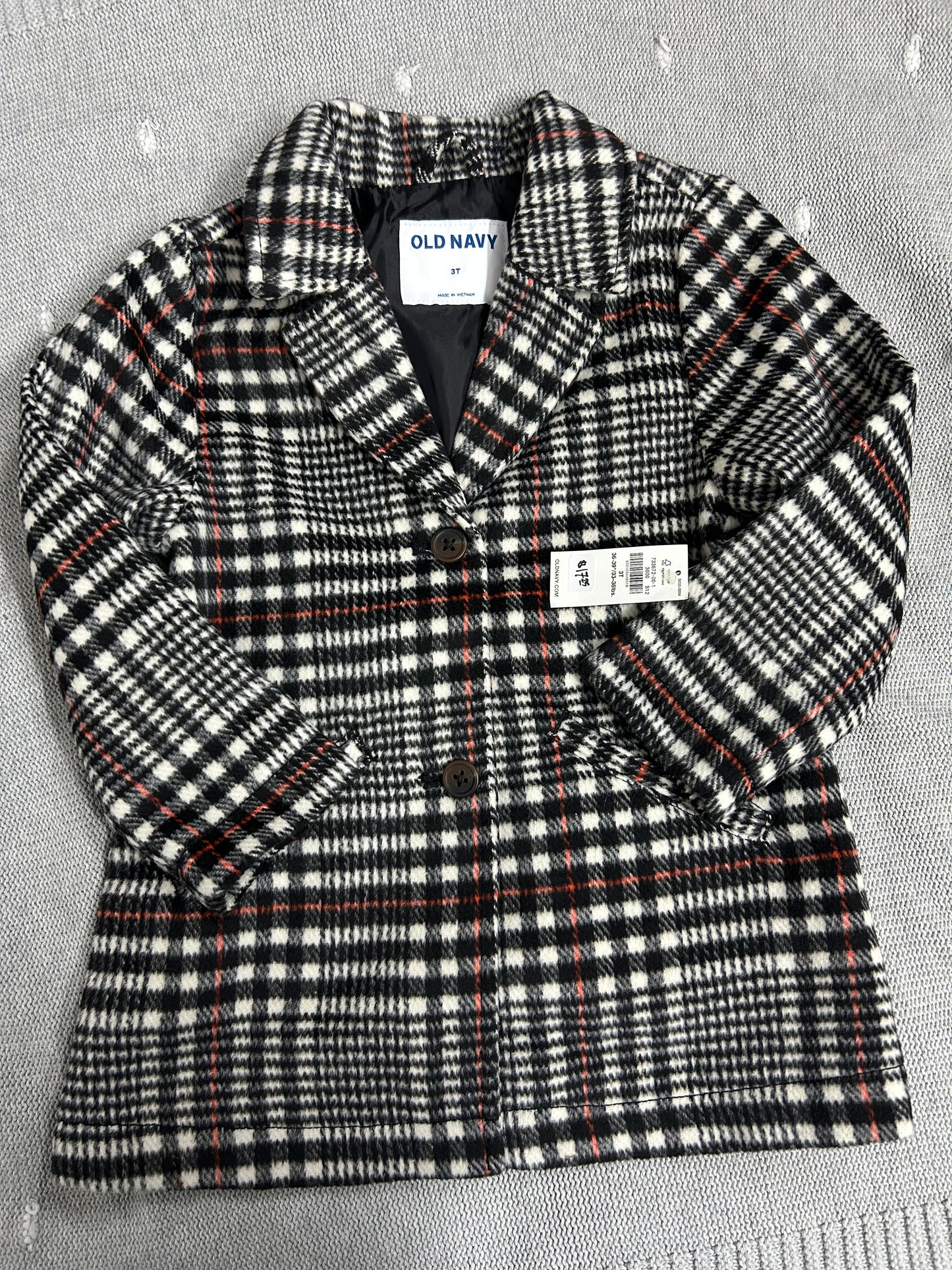 3T Old Navy NWT plaid pea coat